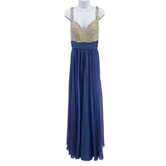 La Femme Prom Dress SZ 6 Blue Violet Formal Gown Embellished Lace Top Sleeveless - Picture 1 of 15